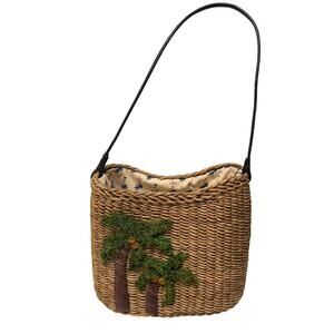 Mien Hawaii Straw Basket Bucket Purse Trees Woven Wicker